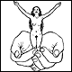 A woman in bowled hands